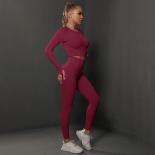 Seamless Yoga Set Sports Fitness High Waist Peach Hip Lifting Pants Long Sleeved Suit Workout Clothes Gym Leggings Set F