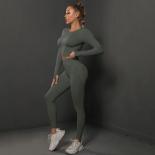 Seamless Yoga Set Sports Fitness High Waist Peach Hip Lifting Pants Long Sleeved Suit Workout Clothes Gym Leggings Set F
