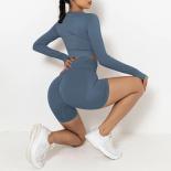 Seamless Yoga Sets Sports Fitness High Waist Hiplifting Shorts Longsleeved Suits Workout Clothes Gym Leggings Sets For W