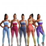 Seamless Gradient Yoga Sets Sports Fitness High Waist Hip Lifting Pants Long Sleeved Suits Workout Gym Leggings Sets For
