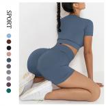 Seamless Yoga Sets Sports Fitness High Waist Hiplifting Shorts Shortsleeved Suits Workout Clothes Gym Leggings Sets For 
