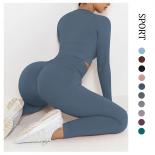 Seamless Yoga Sets Sports Fitness High Waist Hiplifting Trousers Longsleeved Suits Workout Clothes Gym Leggings Sets For
