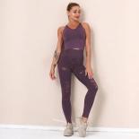 Seamless Washed Yoga Sets Sports Fitness High Waist Hiplifting Hole Pants Beauty Back Suits Workout Gym Leggings Sets Fo