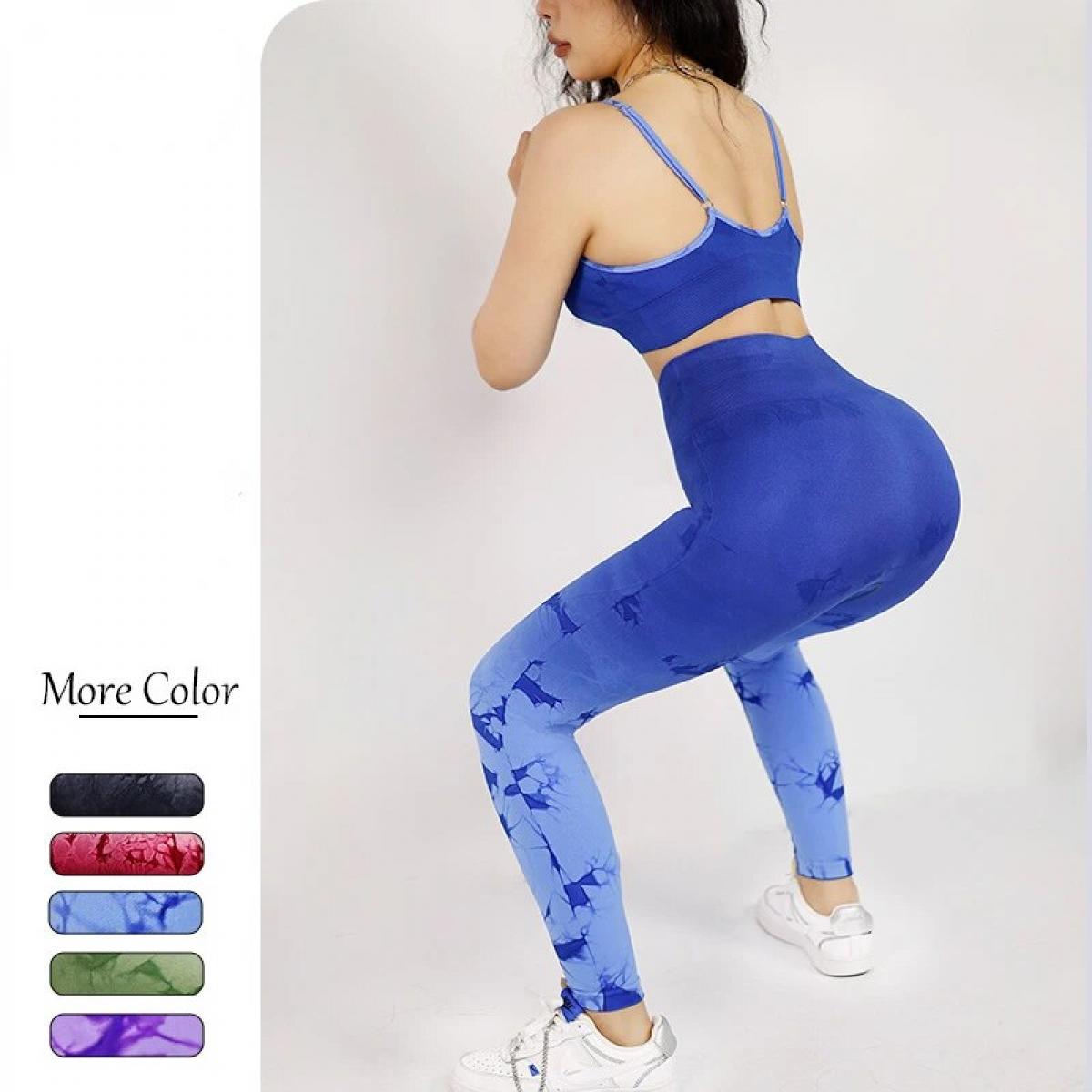 Seamless Tie Dye Yoga Sets Sports Fitness High Waist Hip Lifting Pants Sling Bra Suit Workout Clothes Gym Leggings Set F