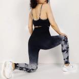 Seamless Tie Dye Yoga Sets Sports Fitness High Waist Hip Lifting Pants Sling Bra Suit Workout Clothes Gym Leggings Set F