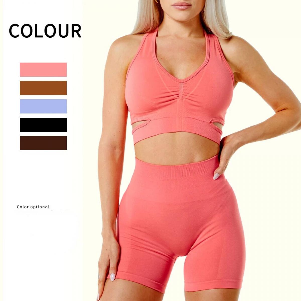 Seamless Yoga Sets Sports Fitness High Waist Hip Lifting Shorts Beauty Back Bra Suits Workout Clothes Gym Leggings Set F