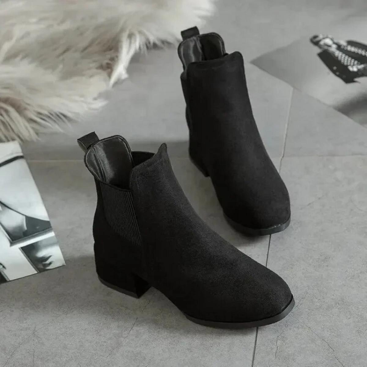 Botas de Otoño Invierno para mujer, botines de mujer color Camel negro, tacón grueso, zapatos de mujer, botas, Bota femenina 35 