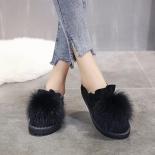 Ladies Flat Sneaker Loafers Retro Solid Suede Wool Ball Comfortable Flat Sneaker Loafers Women's Sneaker Loafers