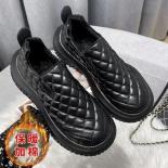 Snow Boots Bread Cotton Shoes  Boots Non Slip Plus Velvet Waterproof Peas Shoes Velvet Diamond Pattern  Boot Loafer