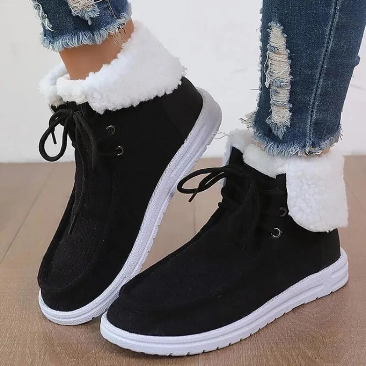 Plus Size Women Cotton Shoes 2024 Winter Keep Warm Plus Velvet Ladies Flats Loafers Comfortable Non Slip Female Snow Ank
