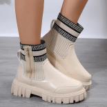 Stivali invernali Sneakers da donna Stivali da donna Stivaletti rotondi in PU alla moda 2023 Stivali neri elastici invernali Sti