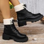 Thick Plush Snow Boots Women Pu Leather Warm Plush Women Shoes Lacing Non Slip Cotton Shoes Platform Ankle Booties 2023