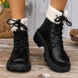 מגפי שלג קטיפה עבים נשים עור pu נעלי נשים קטיפה חמות נעלי כותנה ללא החלקה נעלי כותנה פלטפורמה מגפונים 2023