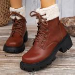Botas de nieve gruesas de felpa para mujer, zapatos cálidos de piel sintética con cordones, zapatos de algodón antideslizantes, 