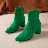 Botas de mujer, botines de otoño para mujer, botas romanas con punta puntiaguda verde, botas con cremallera lateral de tacón cua