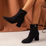 Women's Boots Autumn Ladies Ankle Boots Green Pointed Toe Roman Boots Denim  Square Heel Side Zipper Boots