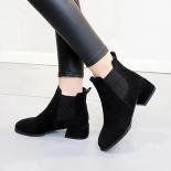 Women  Ankle Boots Autumn Winter  Boots Slip On Round Toe 3.5cm Square Heel Solid Casual Black Camel Booties Size 35 43