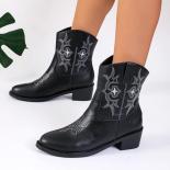 Cowboy Short Boots For Women Cowgirl Fashion Western Boots Women Embroidered Casual Square Toe Shoes