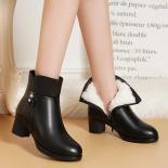 2022 New Fashion Soft Leather Women Ankle Boots High Heels Zipper Shoes Warm Wool Winter Boots For Women Plus Size 35 41
