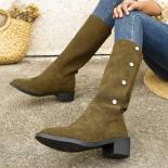 New Shoes Female  Women's Boots Autumn Pointed Toe Suede Solid Middle Barrel Large Size Boots