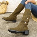 New Shoes Female  Women's Boots Autumn Pointed Toe Suede Solid Middle Barrel Large Size Boots
