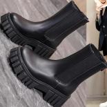 High Quality Ankle Boots For Women Autumn Motorcycle Boots Thick Heel Platform Shoes Woman Slip On Round Toe Fashion  Bo