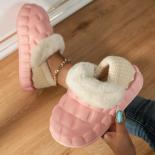 Winter New Women Fur Slippers Home Bedroom Living Solid Color Room Fashion Simplicity Faux Fur Warm Flat Slippers