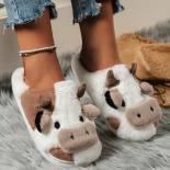 Milk Cow Fluffy Fur Slippers Women Winter Warm Closed Plush Home Slippers Bunny Kawaii Flat Cute Animal Dog Slides Shoes