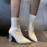 Women High Heels Shoes Knitting Chunky Boots Winter New 2023 Fashion Weave Pointed Toe Ankle Boots  Sock