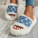 Winter Women's New Thick Sole Denim Slippers Fashion  And  Style Large Luxury Designer Plush Cotton Slippers 43