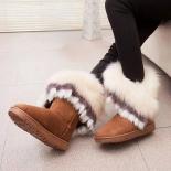 Women Flats Ankle Snow Boots Fur Boots Winter Warm Snow Shoes Woman Round Toe Female Flock Leather Women Shoes