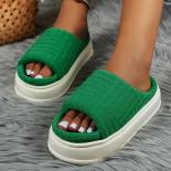Toe Slippers Green Slides For Women Flat Shoes Outwear Plush Platform Female Plush  Slipper  Shoes For Women