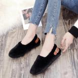 2023 Women Shoes For Woman Flats With Plush Winter Warm Flats Round Toe Fashion Buckle Slip On Flat Heel Black White Kha