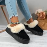 Winter Plush Cotton Slippers Women Flats Shoes New Platform Casual Home Suede Fur Warm Slingback Flip Flops