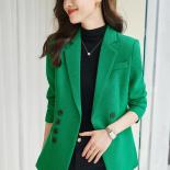 Red Green Black Plaid Female Casual Blazer Women Long Sleeve Button Decoration Ladies Jacket For Autumn Winter