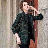 New Arrival Green Apricot Plaid Women Blazer Ladies Spring Autumn Fashion Coat Girl  Design Outerwear Jackets  Blazers