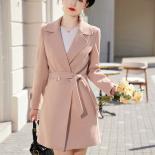 Outono inverno senhoras blazer feminino rosa cáqui preto bege feminino manga longa sólida jaqueta casual casaco com cinto blazer