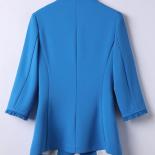 Fashion Office Ladies Formal Blazer Women White Blue Solid Three Quarter Sleeve Female Jacket For Spring Summer