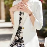 Fashion Office Ladies Formal Blazer Women White Blue Solid Three Quarter Sleeve Female Jacket For Spring Summer