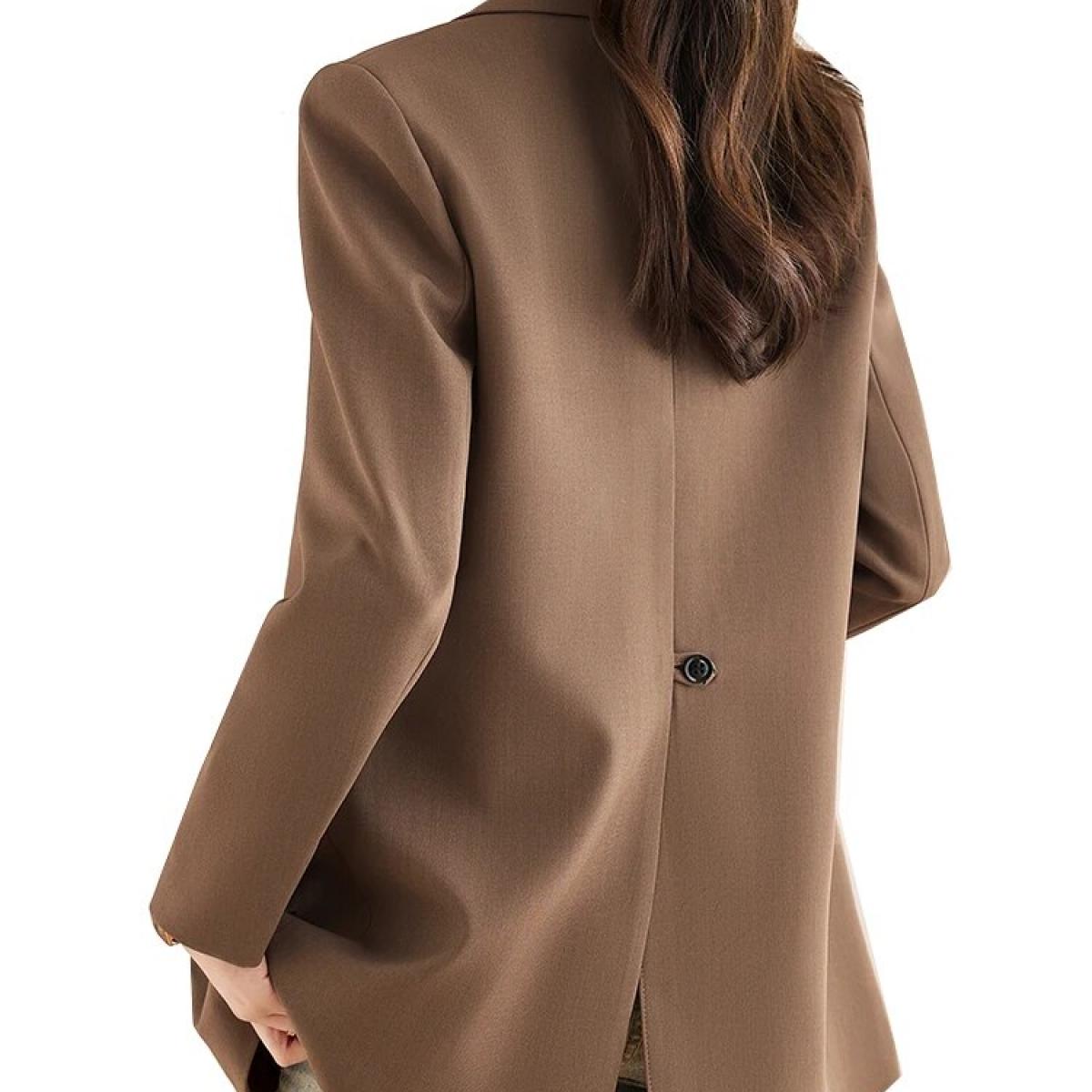Fashion Women Formal Blazer Coat Coffee Black Female Long Sleeve Loose Ladies Jacket For Autumn Winter