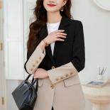 Fashion Autumn Winter Women Formal Blazer Coat Coffee Black Female Long Sleeve Single Breasted Loose Work Wear Ladies Ja