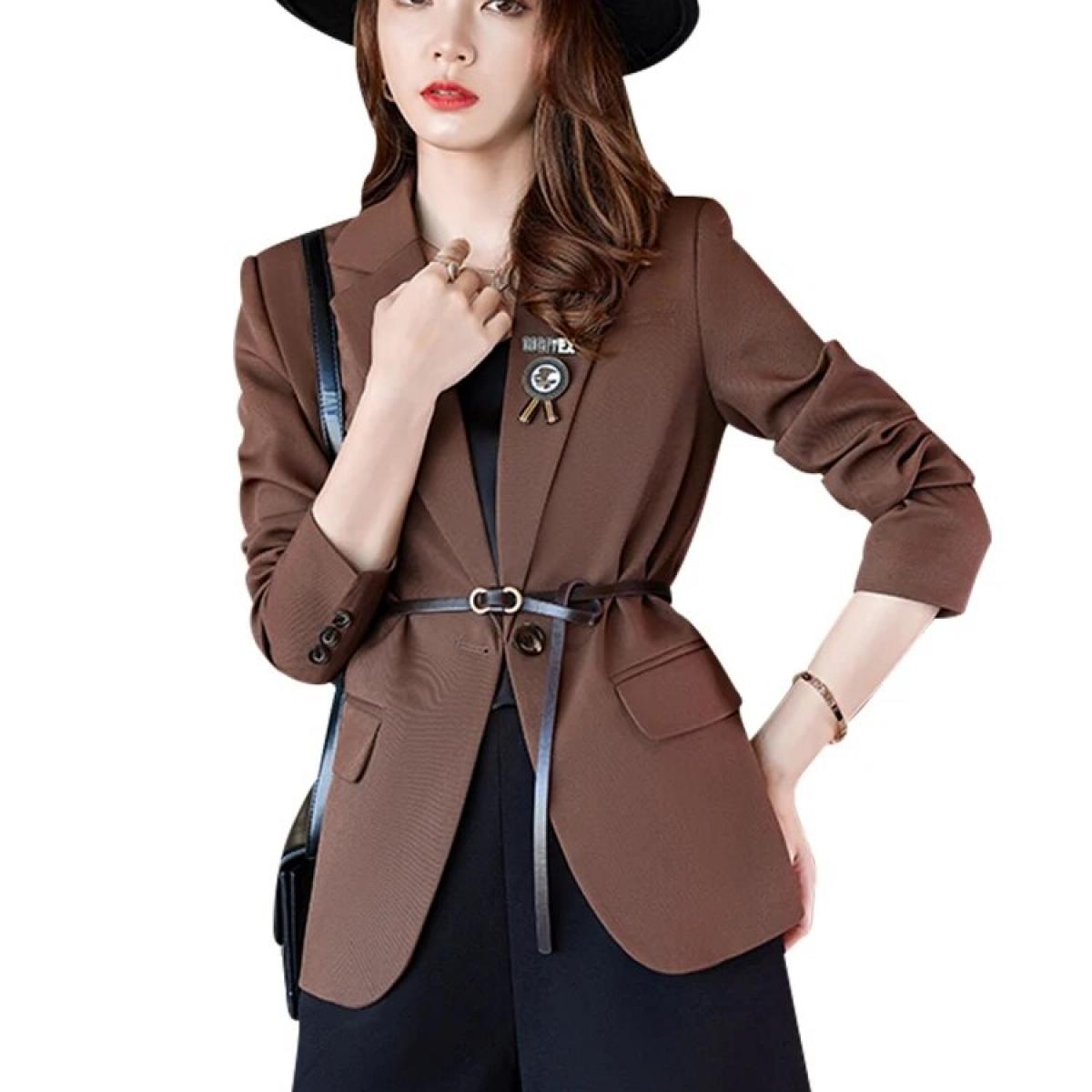 Women Black Green Coffee Casual Blazer Coat Spring Autumn Ladies Female Long Sleeve Single Button Slim Solid Jacket