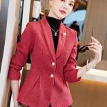 Elegant Women Ladies Solid Casual Blazer Coat Red Blue Female Long Sleeve Single Breasted Slim Jacket For Autumn Winter 
