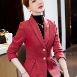 Elegant Women Ladies Solid Casual Blazer Coat Red Blue Female Long Sleeve Single Breasted Slim Jacket For Autumn Winter 