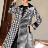 High Quality Long Ladies Blazer Women Coffee Black Plaid Female Casual Jacket Coat For Winter