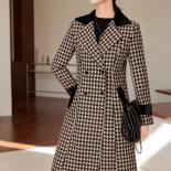 High Quality Long Ladies Blazer Women Coffee Black Plaid Female Casual Jacket Coat For Winter