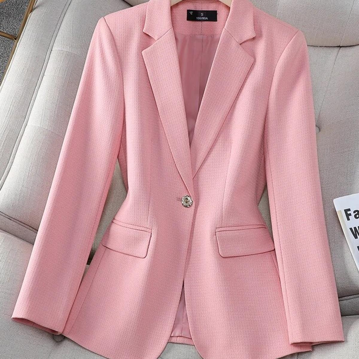 New Arrival Women Blazer Ladies Casual Autumn Winter Jacket Female Long Sleeve Single Button Pink Beige Coat