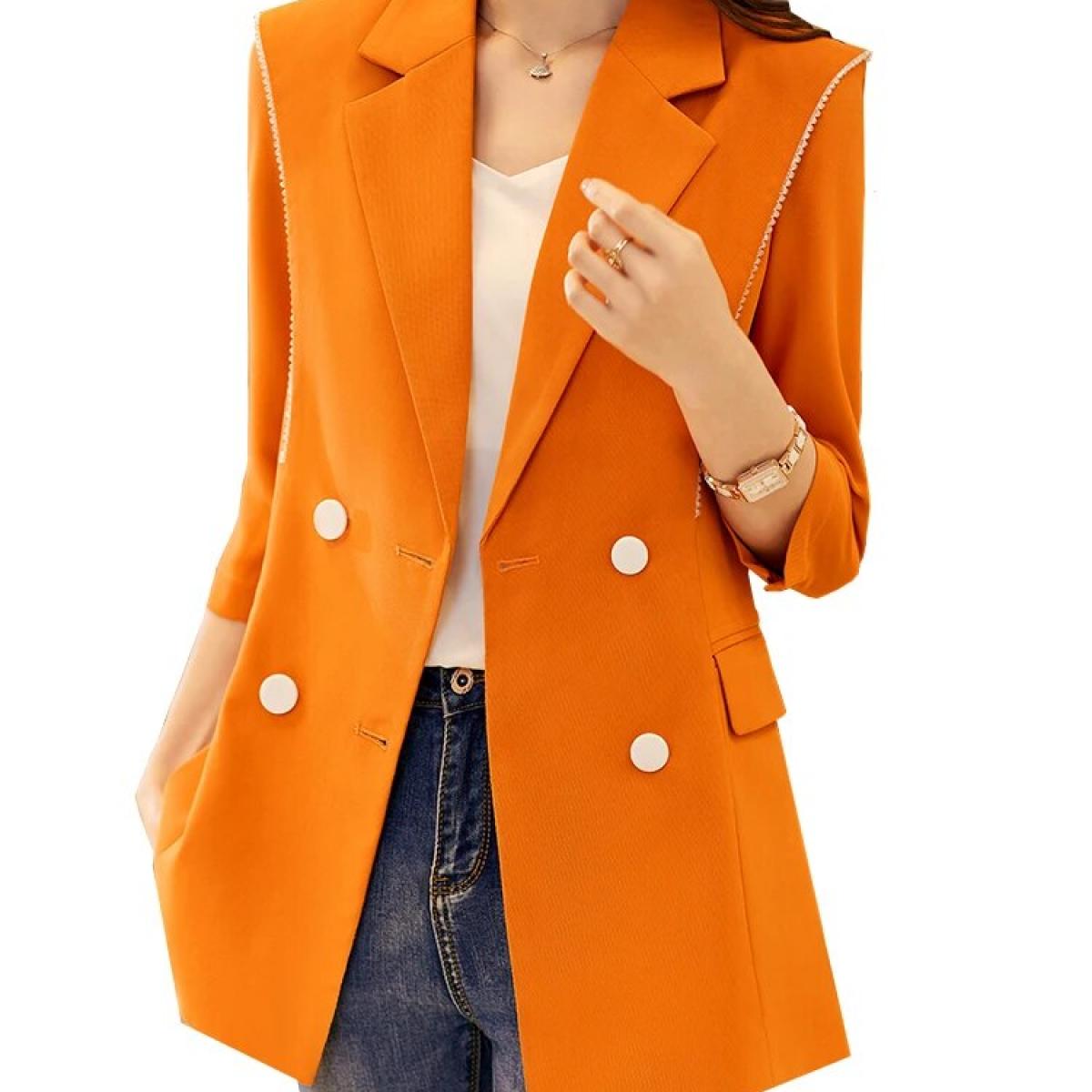Fashion Blazer Women Orange White Black Ladies Female Double Breasted Business Work Wear Formal Jacket For Summer Spring