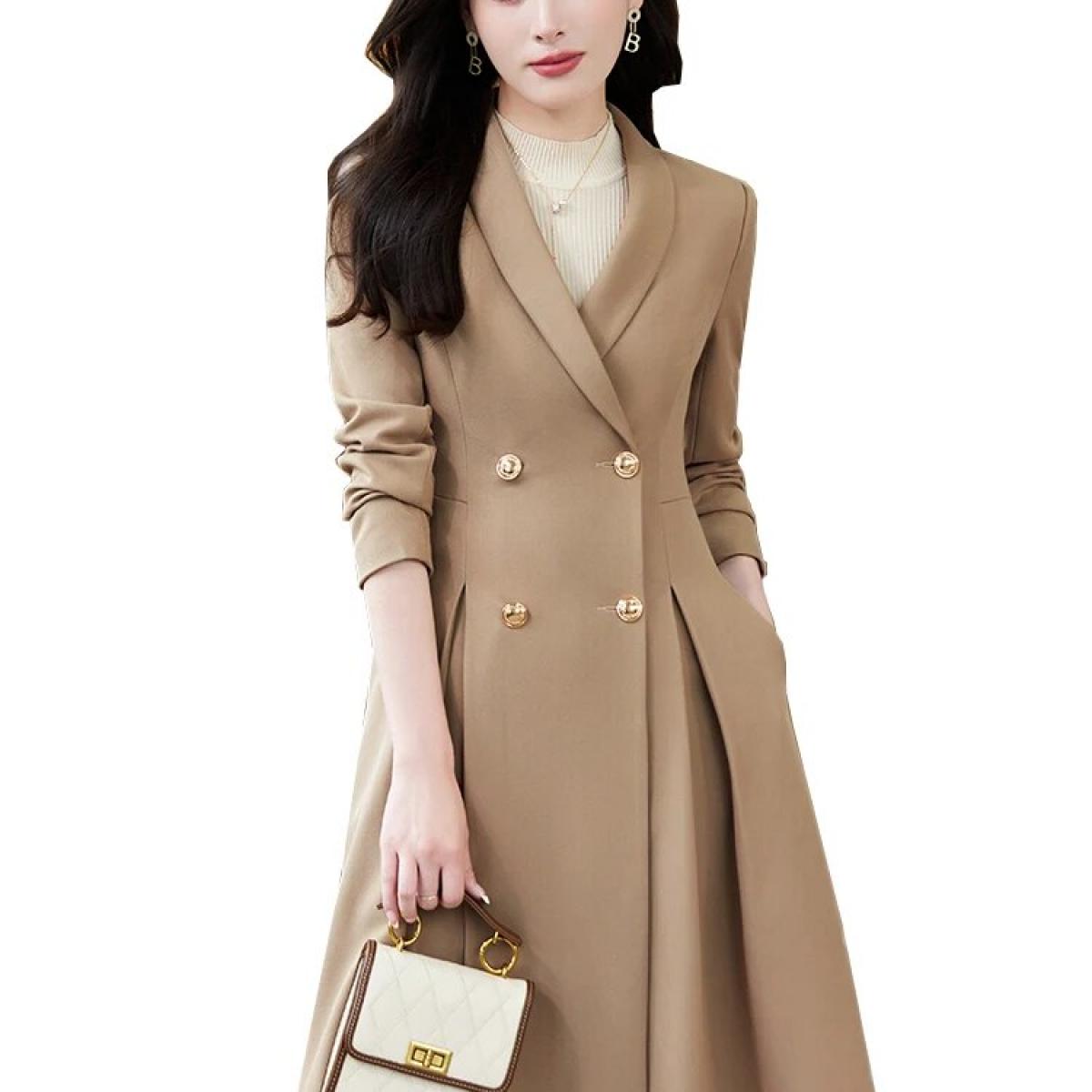 US 72.80 Women Long Formal Blazer Jacket Ladies Coffee Black Apricot Solid Female Autumn Winter Work Wear Coat Description