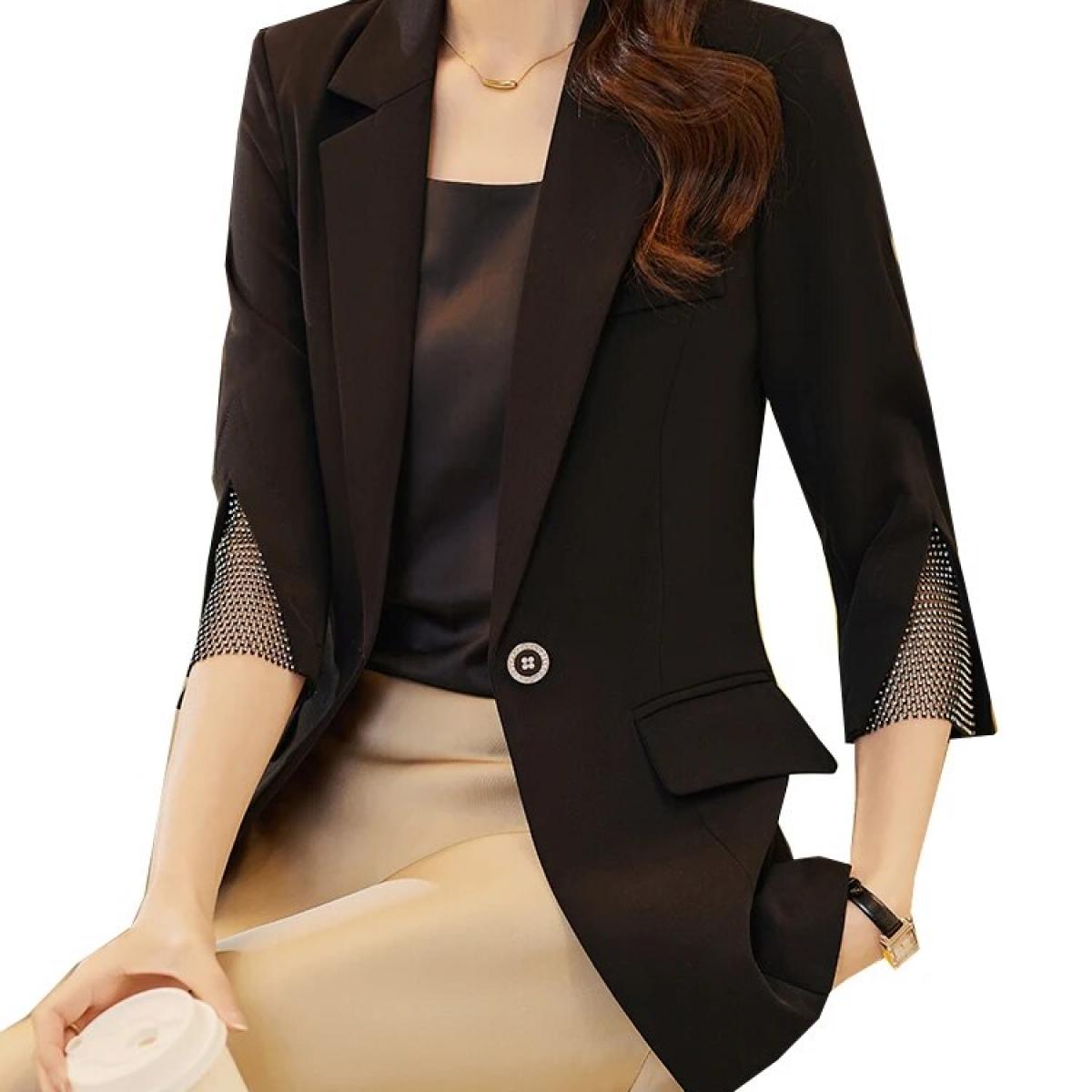 אופנה נשים בלייזר נשים נשים לבן שחור כפתור יחיד חצי שרוול ללבוש עבודה עסקית מעיל מעיל רשמי עבור ספרין